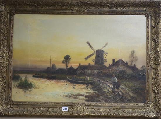 English School Windmill beside a canal 50 x 75cm